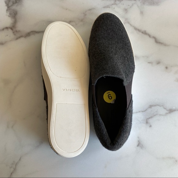 VINCE. Dark Grey Warren Flannel Wool Platform Slip On Sneaker - Picture 5 of 5